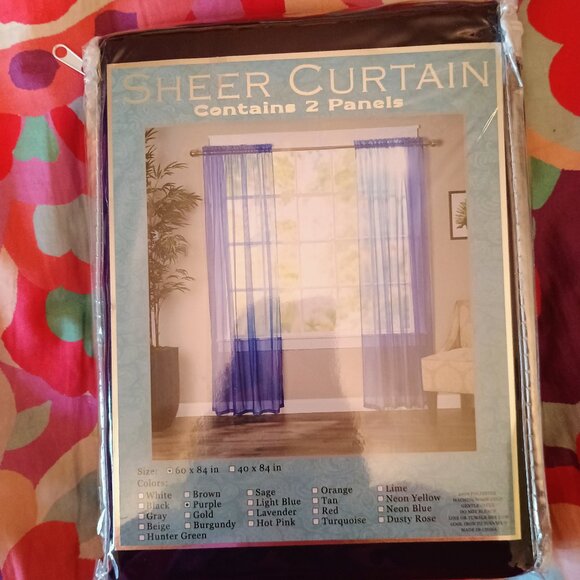 Sheer Curtain 2 Panels, 60 x 84, Purple, New In Package - Picture 1 of 5